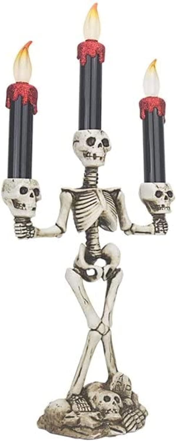 – AUTOYSUR Triple LED Halloween Candles Flameless and Skeleton Candle Holder Stand for Skull Halloween Decoration and Haunted House Decor (1PCS)