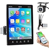 Roinvou Carplay Single Din Touchscreen Radio, 9.5' Movable Vertical Sinlgle Din Android Bluetooth Car Stereo Radio with Bluetooth, HD Backup Camera, Phone Mirror Link, FM, SWC, USB, DVR, TF, AUX