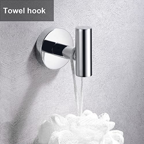 5 Pieces Polished Chrome Bathroom Hardware Accessories Set,Hand Towel Ring,16 Inch Towel Bar,Toilet Paper Holder,2Pcstowel Hooks,Round Sus304 Stainless Steel Heavy Duty Wall Mount Holder,Towel Rack #TOP4