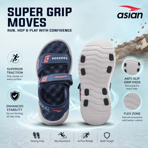 Image of ASIAN Virat Junior-11 Sports Sandals | Soft Cushion Comfort, Adjustable Velcro Fit, Lightweight & Durable | Outdoor Play Sandals for Boys & Girls