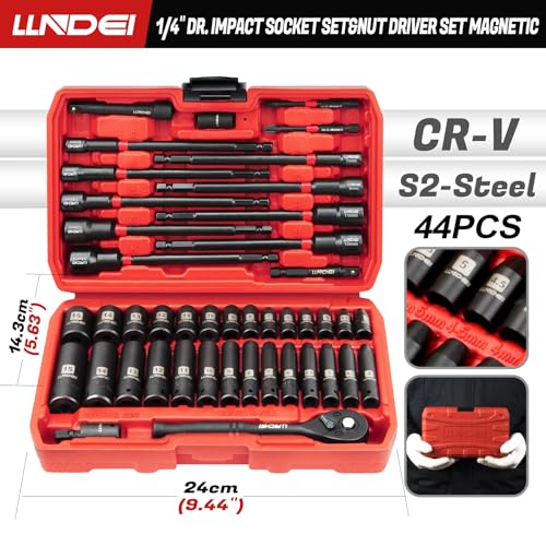 Llndei 1/4 Inch Drive Socket Set & Nut Driver Set 44Pcs, 1/4-Inch Sockets Deep&Shallow Metric(4-15Mm) With Ratchet thumb #1