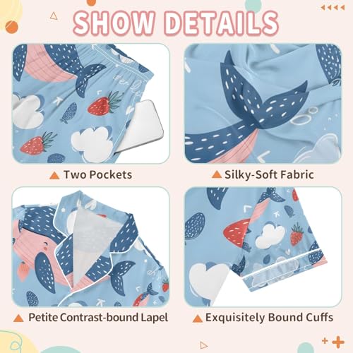 senya Whale Strawberry on Clouds Satin Summer Pajama Sets Silk Short Sleeve Button Down Sleepwear3