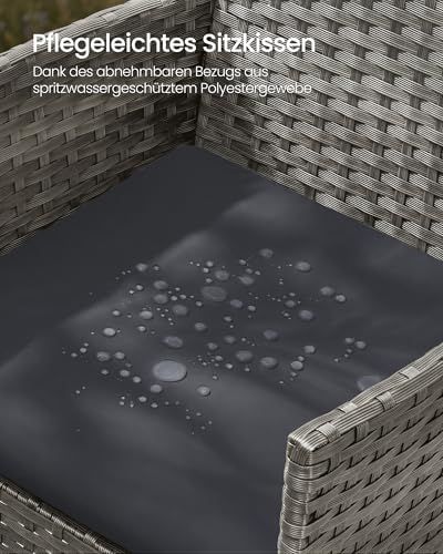SONGMICS Gartenmöbel-Set, 4-teilig, Balkonmöbel aus PE-Polyrattan, Tisch, 2 Stühle, 2-Sitzer-Bank, Lounge-Möbel Outdoor, Terrassenmöbel, für Terrasse, Balkon, grau GGF004TZ01 6
