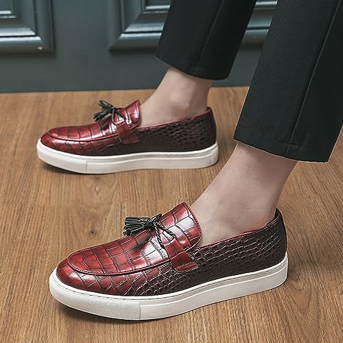 Aceptolcom Men's Crocodile Pattern Leather Shoes Tassel Loafers,Fashion Causal Business Luxury Non-Slip Slip On Dress Shoes Penny Loafers2