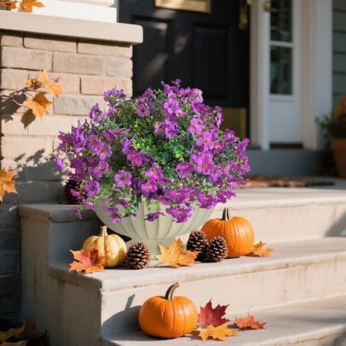 Artificial Flowers for Outdoor Indoor Garden Home Decoration, Faux Flower Daisy with Eucalyptus Leaves Fake Plants Greenery Boxwood Porch Patio, 12 Bundles