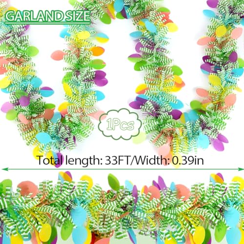 Image of 33 Feet Easter Tinsel Garland, Colorful Egg Tinsel Garland Shiny Hanging Metallic Glitter Spring Garland for Easter Party Door Tree Garlands Decorations(1Pcs)