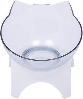 BeQeuewll Cat Bowl Elevated Double Pet Dogs Feeding Bowl Transparent Plastic Food Water Cute Cat Dishes Suit (Single, Transparent)