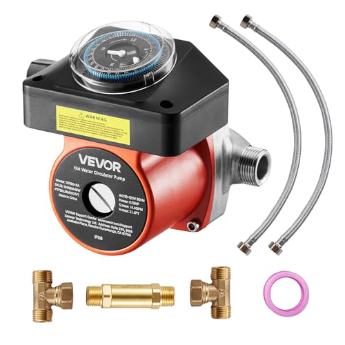 VEVOR Hot Water Recirculating Pump, with Bypass Valve, Instant Recirculation Pump Kit with Timer, Adapter, Circulation Circulator System, Stainless Steel Head, 0.13 HP 110-120V, for Tank Water Heaters