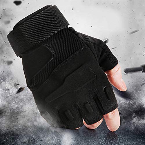 Tirain Military Half Finger Fingerless Tactical Airsoft Hunting Riding Cycling Gloves (M, Black)