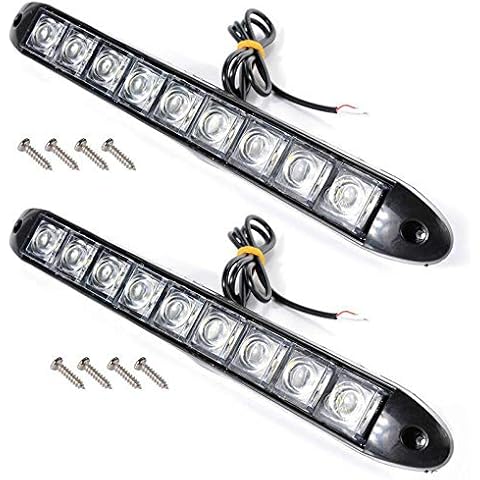 Puupaa 1 Pair 12V Car 9-LED Flexible DRL Daytime Running Lights Bar Fog Lamp Waterproof DRL Fog Light White Cover