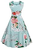 VOGVOG Women's 1950s Retro Vintage Cap Sleeve Party Swing Dress, Floral Mint Green, Medium