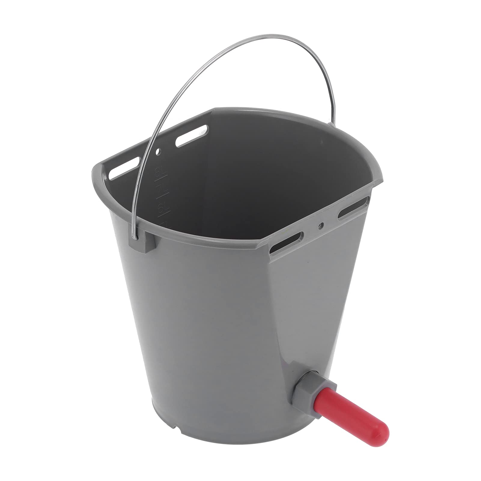 Cubo alimentador de 8 litros, plástico Gris Duradero de Calidad alimentaria, Gran Capacidad para Granjas y ganadería con alimentación de Leche con 2 tetinas (para Ganado)