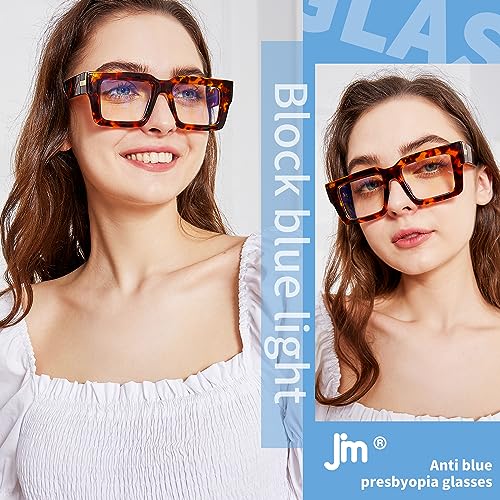 JM Oversized Reading Glasses for Women Men with Spring Hinge Fashion Square Blue Light Blocking Computer Readers 3 Pack 1.25 (Black + Brown + Grayish White) - Image 2