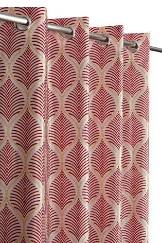 Image of Yarnis Floral Printed Light-Filtering Curtains 5 Feet Long Set of 2 for Window Living Room, Maroon Red, Parda