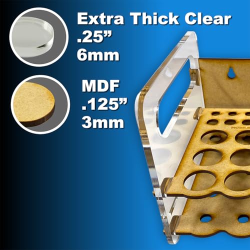 Image of Mobile Paint Caddy | 15 Bottles + 18 Brushes | 26mm Vallejo Dropper | Carry loaded with one hand | Also fits Army Painter, AK Interactive & Reaper | MDF & acrylic, snap-together, no glue | 18mL