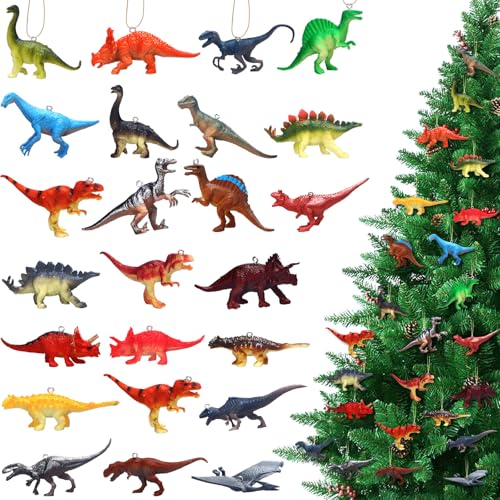 24 Set Christmas Dinosaur Ornaments with Hats and Scarves for Christmas Tree Ornament Plastic Decorative Hanging Dinosaur Decors for Tree Xmas Party Holiday Decoration(Classic)