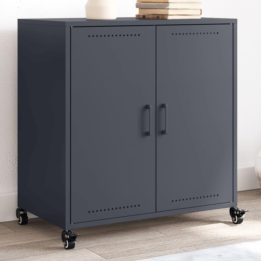 Buffet anthracite 68 x 39 x 72 cm en acier avec roulettes