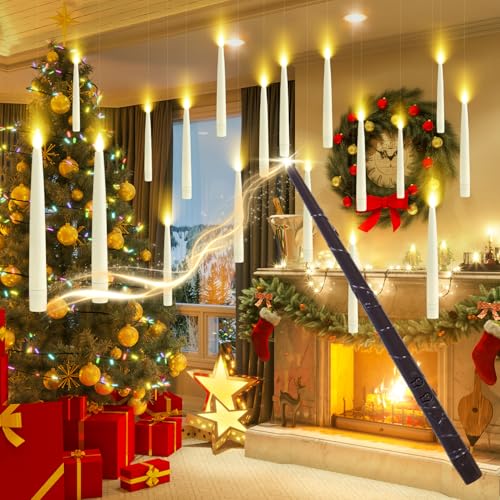 Macchiatto Candele Galleggianti LED, 20 Pezzi con Telecomando a Bacchetta Magica, Luce Tremolante Sicura senza Fiamma, Candele Elettriche Decorative per Candele Albero di Natale