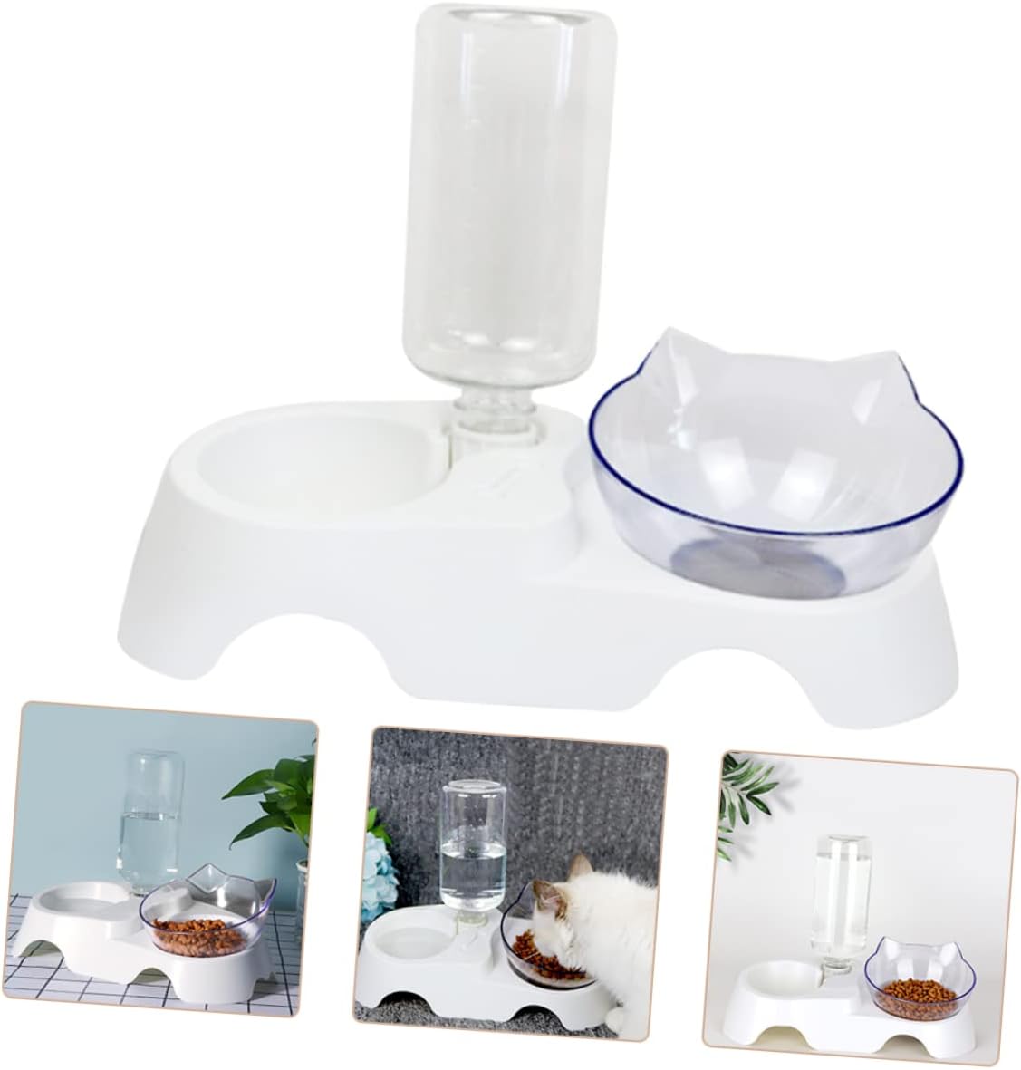 MERRYHAPY Convenient Cat Feeder and Automatic Water Dispenser with Stable Base for Small to Medium Dogs and Cats Tilted Design Easy to Pet Food and Water Bowls White