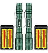 2 Pack Led Flashlight with 4-Pcs 18J Rechargeable Battery and 2-Slots Charger Dual Power Waterpro...