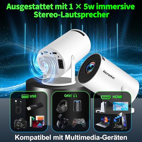 Mini Beamer 4K Projektor Full HD 1080P mit WiFi 6 und Bluetooth 5.2, Android Tragbarer Projektor...