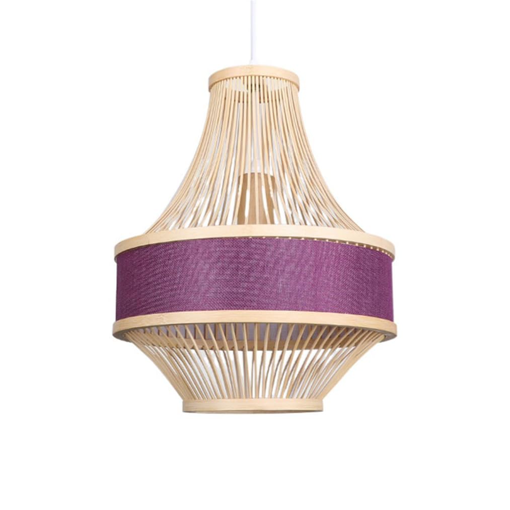 LYMSXAZOU Lighting Industrial Bamboo Pendant Light With Wood Canopy Lantern Boho 11.8" Rattan Chandelier Fixture For Living Room Dining Kitchen Hanging Ceiling