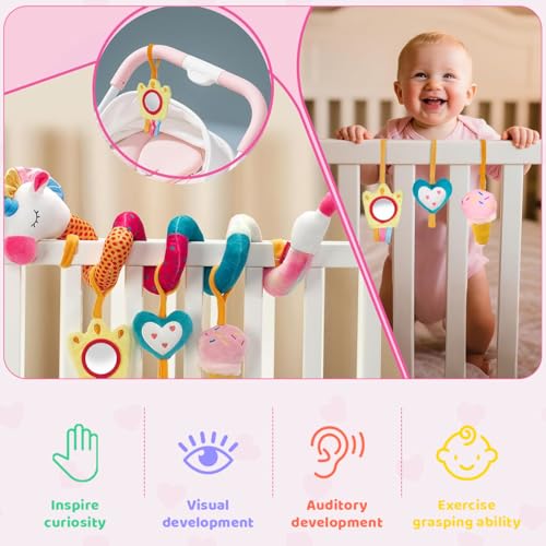 Image of SNOWIE SOFT Unicorn Crib Toys Stroller Soft Plush Toy Spiral Colorful Baby Toys for 6 to 12 Months Interactive Cartoon Stuffed Crib Ornament Early Educational Activity Babies Sensory Toy