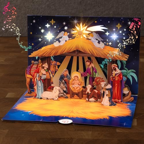 papercrush Pop-Up Karte Krippe mit Musik & LED Licht - Nostalgische 3D...