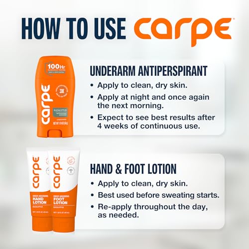 Image of Carpe Head to Toe Bundle - Underarm Antiperspirant Deodorant - Sweat Absorbing Hand Lotion - Sweat Absorbing Foot Lotion - Manage Sweat & Odor for Hands, Feet, Underarms - Eucalyptus Scent