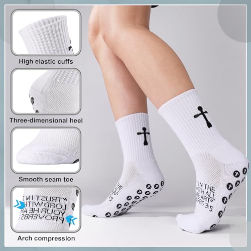 4 Pairs Cross Grip Soccer Socks Anti Slip Christian Socks with Bible Verse Jesus Sock for Football Tennis Yoga Gym 5