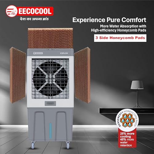 Image of EECOCOOL Iceflow 120 L Desert Air Cooler for Home with Honeycomb Cooling Pads, Ice Chamber, Auto Swing & Water Level Indicator | Inverter Compatible | 1 Year Warranty