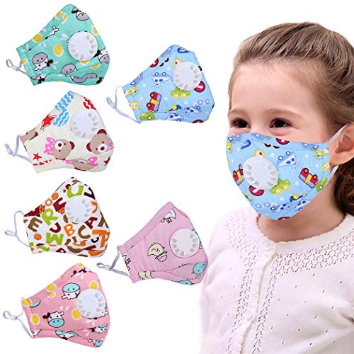 JUSTDOLIFE 6PCS Mouth Cover Adjustable Cartoon Cotton Mouth Cover for Kids with Filter