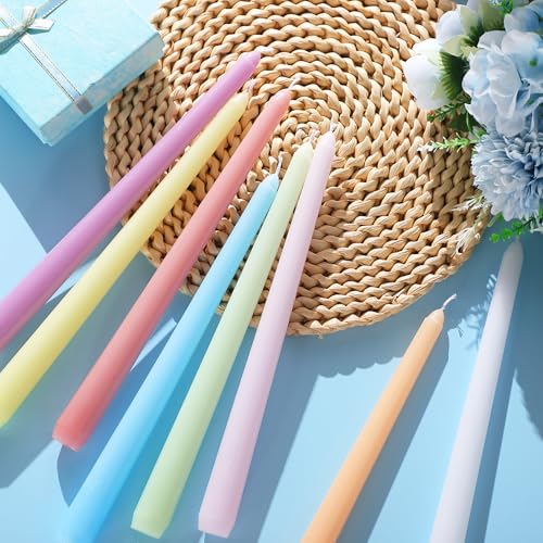 Image of MTLEE 64 Pcs Long Taper Candlestick Bulk 10 Inch Smokeless, Macaron