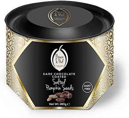 Vegan Dark Chocolate Coated Salted Pumpkin Seeds Handcrafted by Bean & Pod - Luxury Chocolate Box, Vegetarian Society Certified