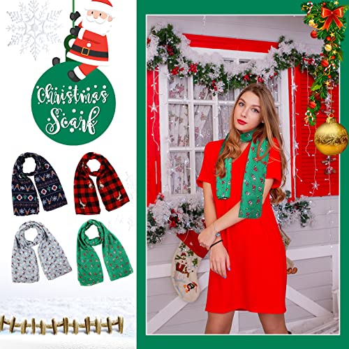 Tarpop 4 Pieces Christmas Sheer Scarf Xmas Santa Scarf For Women Soft Lightweight Snowman Scarves Red Green Thin Scarf For Holiday Supplies #TOP2