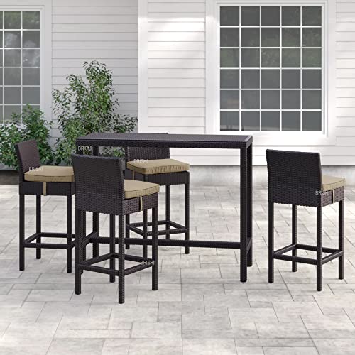Image of BRISHI Outdoor Bar Set Garden Patio Bar Set 1+4 4 Chairs and Table Set Balcony Bar Table with Stool Set (Black)