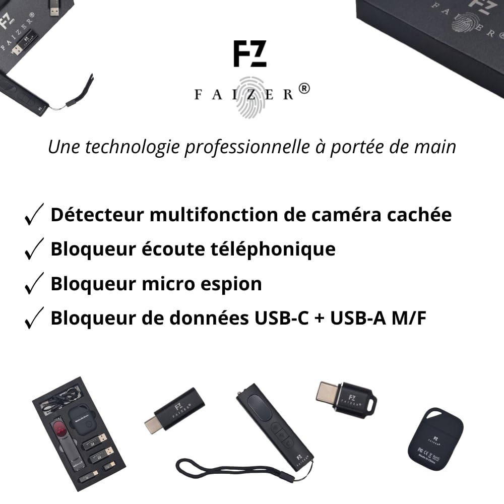 Kit FAIZER Anti-spia Completo – Rilevatore Telecamere Nascoste, Microfoni, GPS, Blocco USB E Dati Per La Tua Privacy