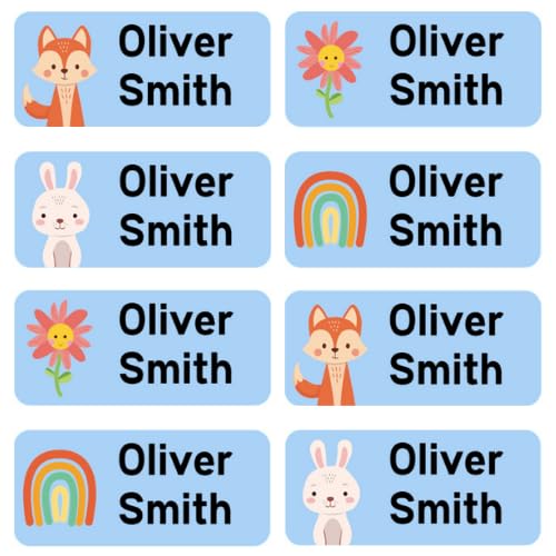 StiKiddo® 120 Premium Personalised Name Labels for Clothes & Items - Ideal for Clothing, Lunch Boxes & Items for Nursery, School & Daycare - No-Iron, Washable Stick-On Tags for Kids - Blue