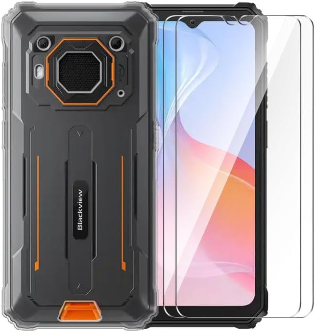 Case for Blackview BV6200 + [2 Pack] Glass Screen Protector Tempered Film - Transparent Silicone Soft Flexible Bumper Shockproof TPU Protective Cover Shell for Blackview BV6200 (Clear)