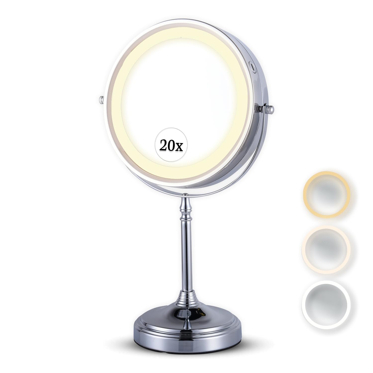 MIRRORVANA Specchio ingranditore illuminato 20X/1X su supporto (cromato)