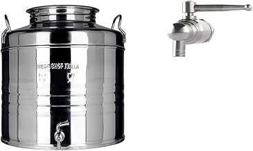 Megashopitalia Stainless Steel Barrel Oil Container 15 30 50 Litres Made in Italy with Seal for the Cap and Stainless Steel Tap Included (30 Litres)