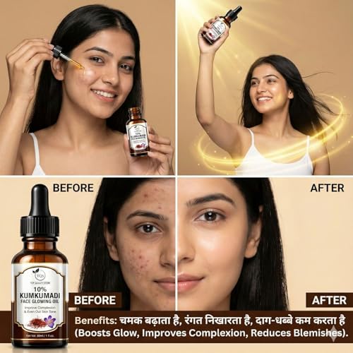 Image of Kumkumadi Face Oil For Glowing Skin, Face Serum For Wrinkles, Lightening & Pigmentation 30ml