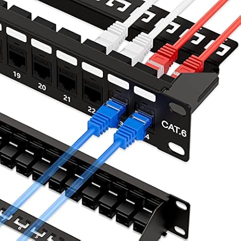 iwillink 10Gbps Patch Panel 24 Port, RJ45 Through Coupler Cat6 Patch Panel UTP 19-Inch 1U with Back Bar, Wallmount or Rackmount, Compatible with Cat5, Cat5e, Cat6 Cabling Cover