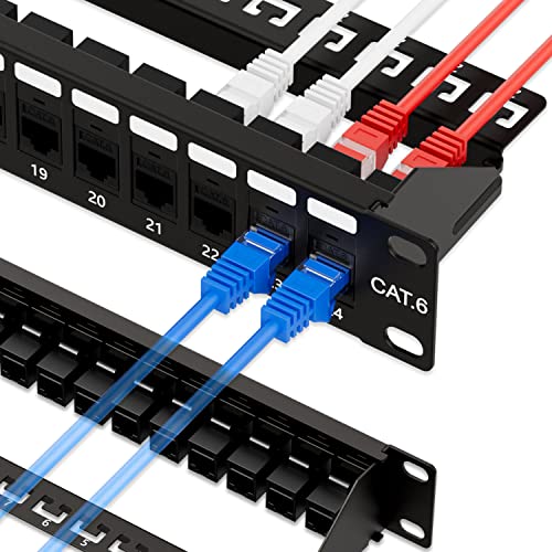 iwillink 24 Port RJ45 Through Coupler 1U Cat6 Patch Panel UTP 19-Inch with Back Bar, Wallmount or Rackmount, Compatible with Cat5, Cat5e, Cat6 Cabling