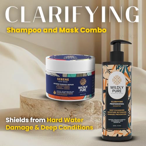 Image of Wildly Pure Clarifying Shampoo & Hair Mask Combo for Hard Water, Metal Damage & Deep Conditioning | With Phospholipids, 12 Oils & Hyaluronic Acid | For Dry, Frizzy, Oily Scalp & Low Porosity Hair | Sulphate & Paraben Free | Men & Women (Pack of 2)