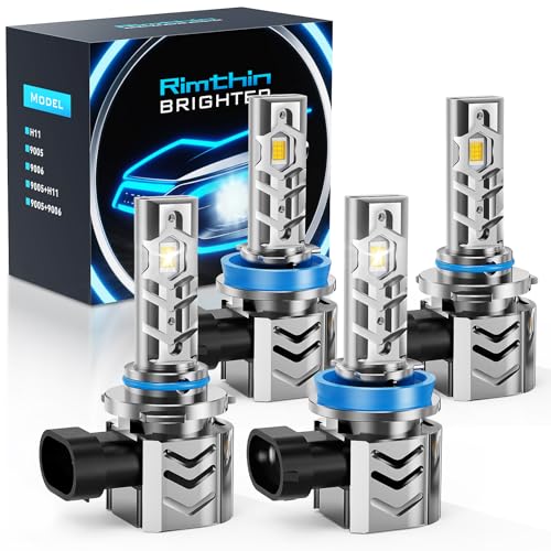 Image of rimthin H11 9005 Light Bulbs Combo, Super Bright H9 H8 HB3 Fog Lights with Fan, 6000K Cool White, Plug and Play, IP67 Waterproof, Pack of 4