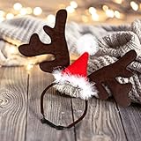 Weihnachten Haustier Stirnband, Hund Katze Rentier Geweih Weihnachtskostüm Elch Kopfbedeckung Verstellbare Kopfschmuck Haarreif mit Weihnachtsmütze, Weihnachts Kostüm Outfit für Hunde Katzen Geschenk