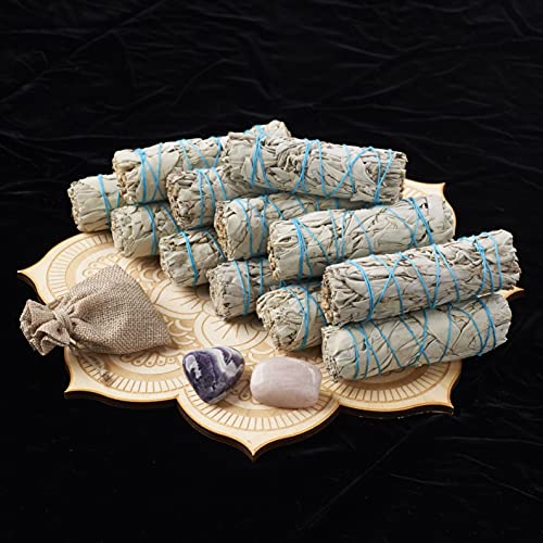 12 White Sage + Amethyst Stone + Rose Quartz Stone | Smudge Sticks Sustainably Grown Smudging Kit for Protection + Love | Smoke Cleansing Sage Bundles (12) - Thumbnail 4
