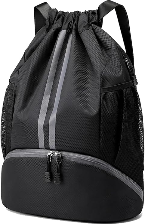 Sports Drawstring Gym Backpack with Shoe Compartment, Large Capacity String Bag with Multi-Pocket Cinch Sack with Side Mesh Bottle Holders, Gym, Travel, Yoga, Swimming, Hiking, Men-image-20