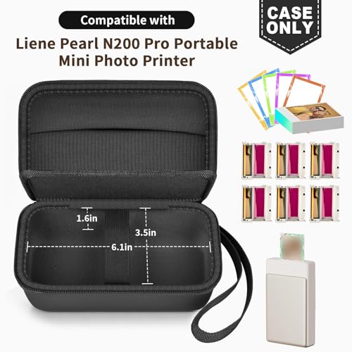 Image of casmilee Photo Printer Carrying Case for Liene Pearl N200 Pro, Lightweight Wireless Storage Bag with Soft Lining & Elastic Straps for Paper and Ink (Black)